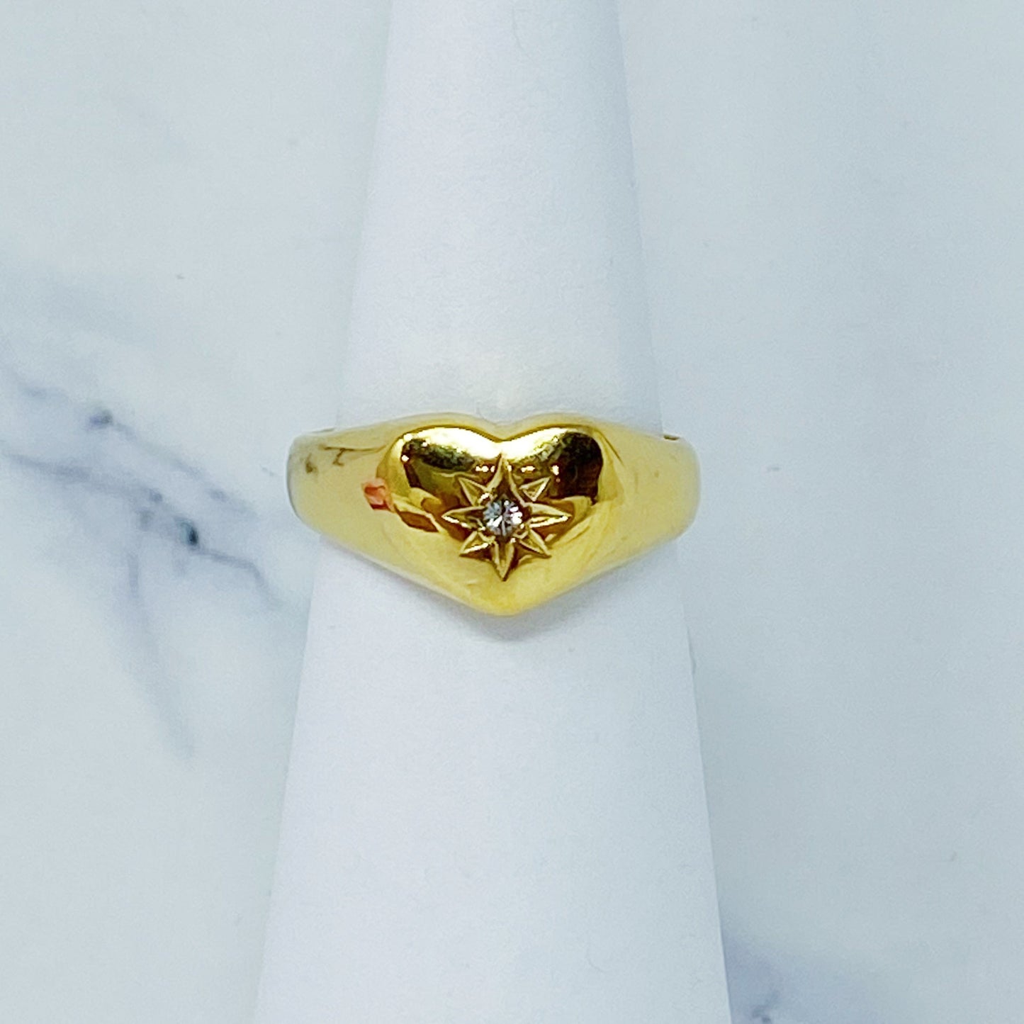 Sunburst Heart Signet Ring