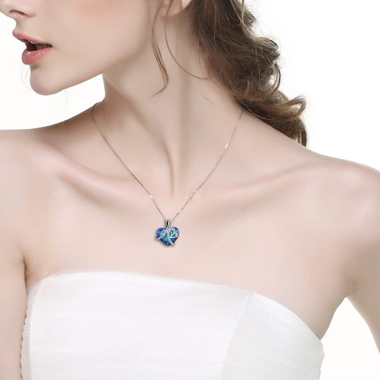 I LOVE YOU FOREVER Blue  Crystal Heart Necklace & Gift Box in 18K Whit