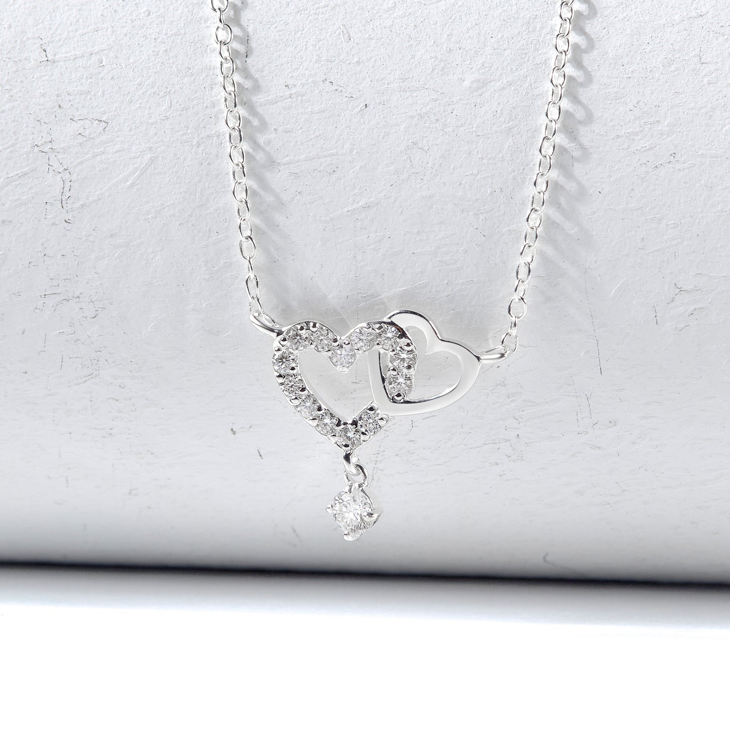 Heart Link Necklace, Interwined Heart Silver Necklace, Women Necklace