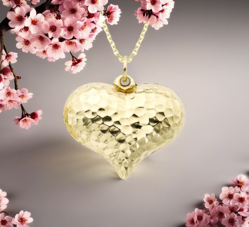 14k Gold Puff Heart Charm and Necklace 18"