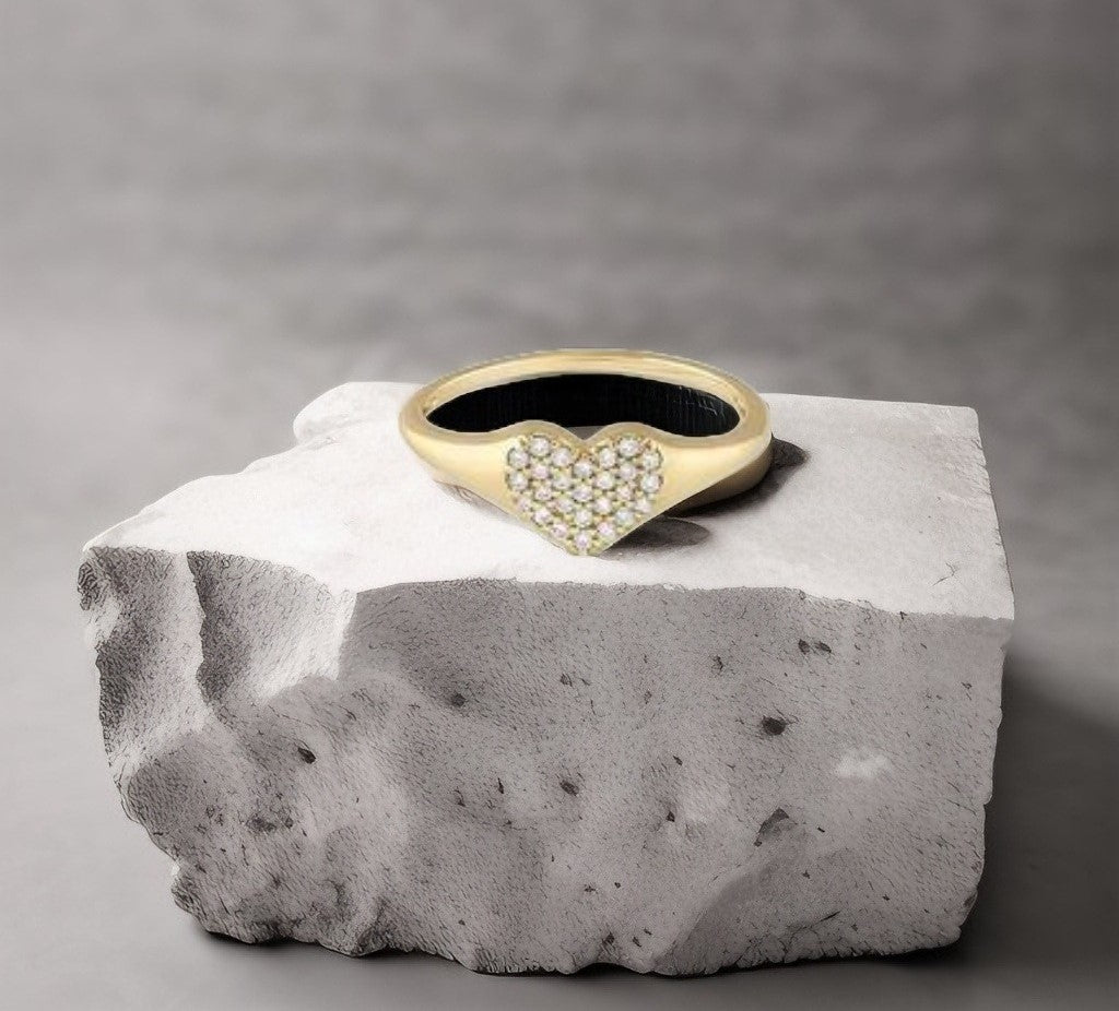 Diamond Heart Signet Ring