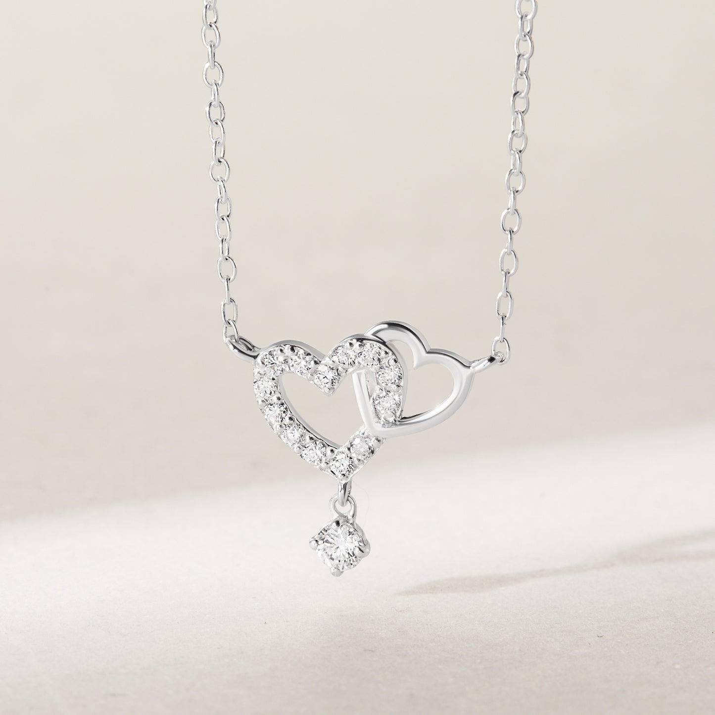 Heart Link Necklace, Interwined Heart Silver Necklace, Women Necklace