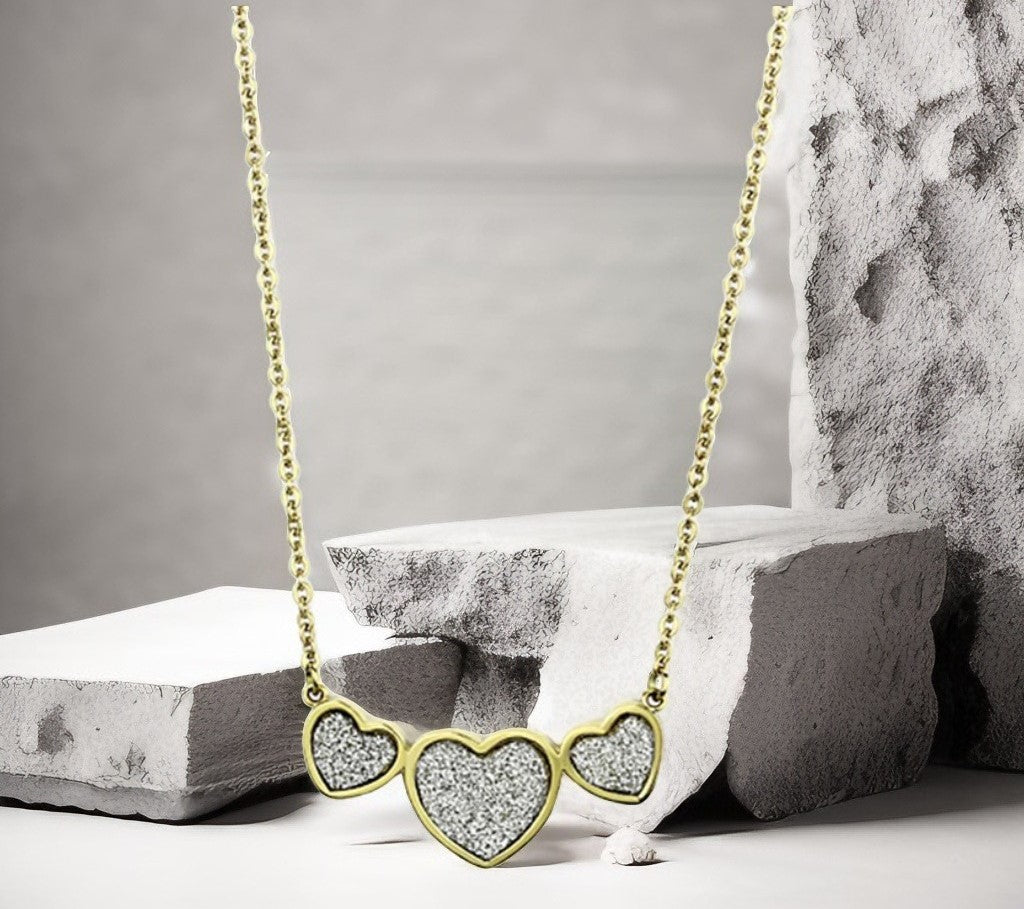 Three Hearts Necklace IP Gold(Ion Plating) Stainless Steel